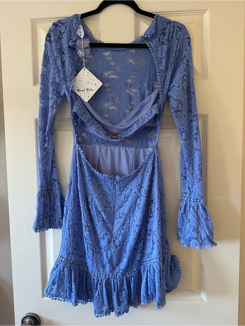 Hello Molly Periwinkle Lace Ruffled Mini Dress - Picture 6 of 7